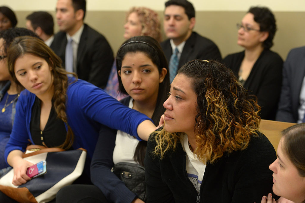 Alishia Colon's family and friends attend on Friday, May 1, 2015, the trial of Cruz Martinez, of Hazleton, Pa., who is accused of killing Colon in her bedroom on Belgrove Drive in Kearny on Jan. 17, 2013. Reena Rose Sibayan | The Jersey Journal