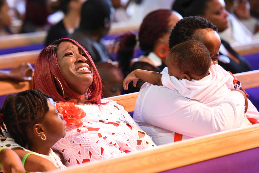 Family and friends say their final goodbyes during the wake and funeral service for 16-year-old Ronald Witherspoon Jr. at Mt. Olive Baptist Church in Jersey City on Tuesday, Aug. 4, 2015. The Lincoln High School student was shot in the head in the early morning hours of July 22 on Belmont Avenue. Reena Rose Sibayan | The Jersey Journal