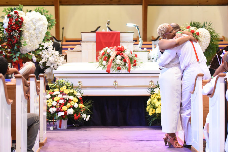 Family and friends say their final goodbyes during the wake and funeral service for 16-year-old Ronald Witherspoon Jr. at Mt. Olive Baptist Church in Jersey City on Tuesday, Aug. 4, 2015. The Lincoln High School student was shot in the head in the early morning hours of July 22 on Belmont Avenue. Reena Rose Sibayan | The Jersey Journal