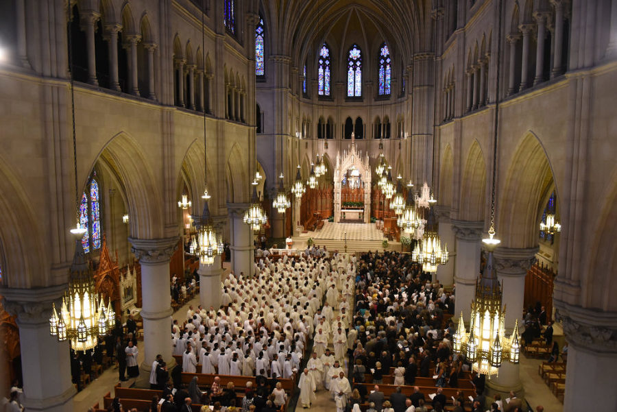 Mourners attend the wake and funeral for Bishop Thomas Donato, the pastor of St. Henry in Bayonne and vicar of Hudson County, at the Cathedral Basilica of the Sacred Heart in Newark on Monday, Aug. 31, 2015. Reena Rose Sibayan | The Jersey Journal