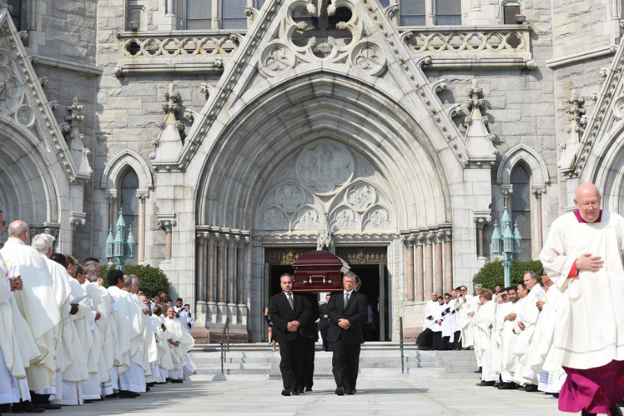 Mourners attend the wake and funeral for Bishop Thomas Donato, the pastor of St. Henry in Bayonne and vicar of Hudson County, at the Cathedral Basilica of the Sacred Heart in Newark on Monday, Aug. 31, 2015. Reena Rose Sibayan | The Jersey Journal