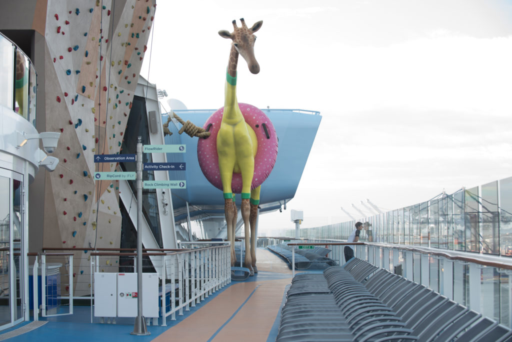 Gigi, the 32-foot-tall giraffe sculpture on Royal Caribbean's newest cruise ship, Anthem of the Seas, which is docked at Cape Liberty in Bayonne, Friday, Nov. 6, 2015. Reena Rose Sibayan | The Jersey Journal