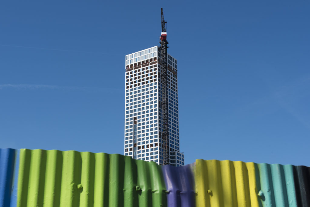 Real estate photo of the first Journal Squared tower under construction in Jersey City as seen from Baldwin Avenue, Wednesday, March 30, 2016. Reena Rose Sibayan | The Jersey Journal