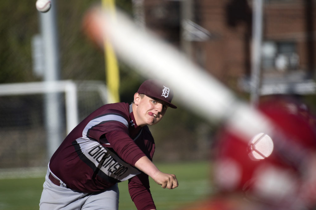 Dickinson's Adam Swift pitches against North Bergen during the baseball game in North Bergen on Tuesday, April 19, 2016. Reena Rose Sibayan | The Jersey Journal