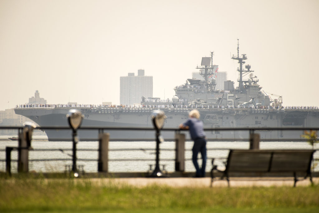 The Parade of Ships, which kicks off Fleet Week New York 2016, goes up the Hudson River, as seen from Liberty State Park in Jersey City on Wednesday, May 25, 2016. Reena Rose Sibayan | The Jersey Journal