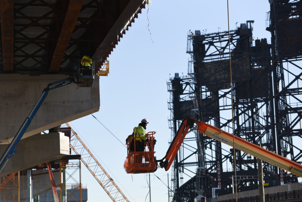 Construction of the new Route 7 Wittpenn Bridge located in Jersey City and Kearny, Tuesday, Dec. 20, 2016. The old bridge is at right. Reena Rose Sibayan | The Jersey Journal